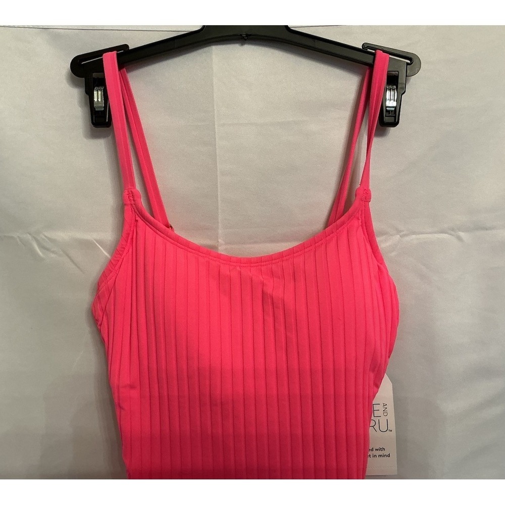 Time And Tru 1 Piece Bright Pink RIbbed Swimsuit Padded Cups Size XS (0-2) NEW - Picture 2 of 5